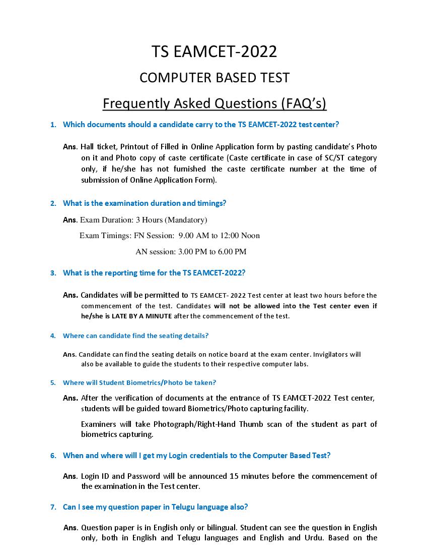 TS EAMCET 2022 FAQs CBT - Page 1