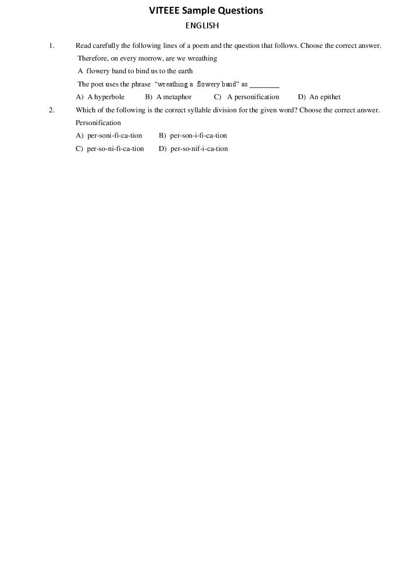 VITEEE Sample Paper English - Page 1
