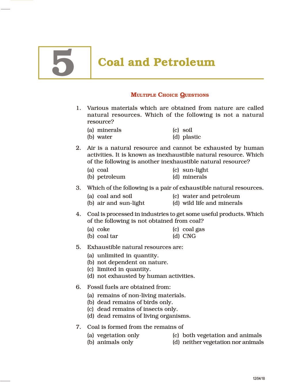 NCERT Exemplar Class 08 Science Unit 5 Coal and Petroleum - Page 1