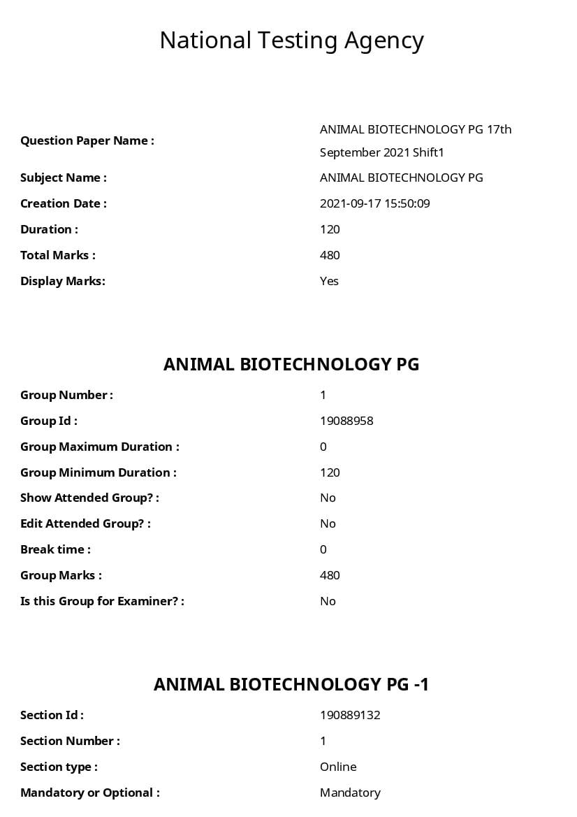 ICAR AIEEA PG 2021 Question Paper Animal Biotechnology - Page 1
