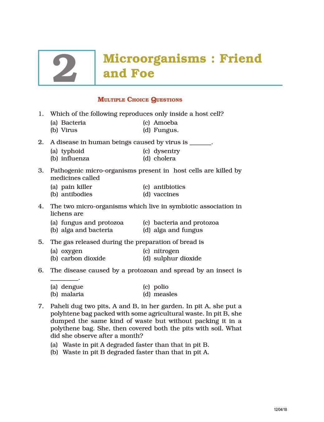 NCERT Exemplar Class 08 Science Unit 2 Microorganisms Friend and Foe - Page 1
