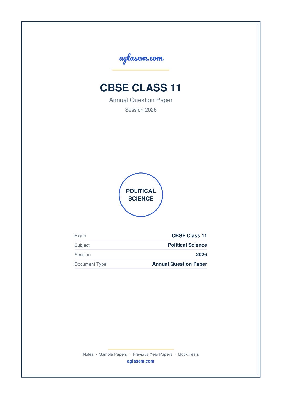 Class 11 Question Paper 2026 Political Science - Page 1 of 7