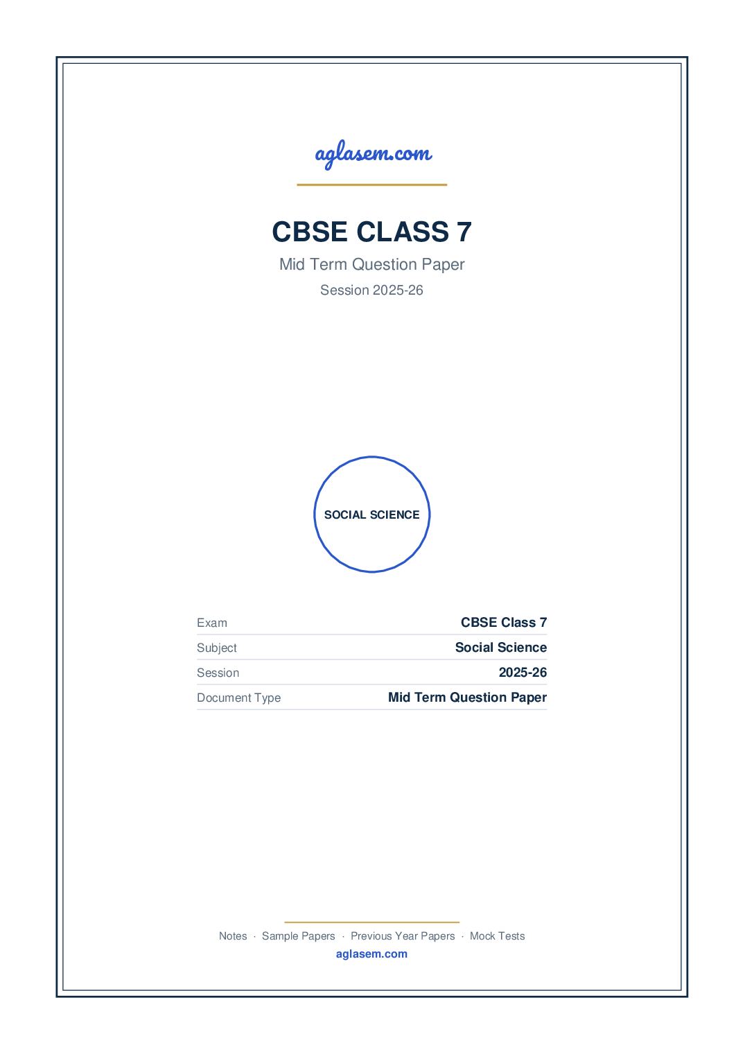 Class 7 Mid Term Question Paper 2025-26 Social Science - Page 1 of 6