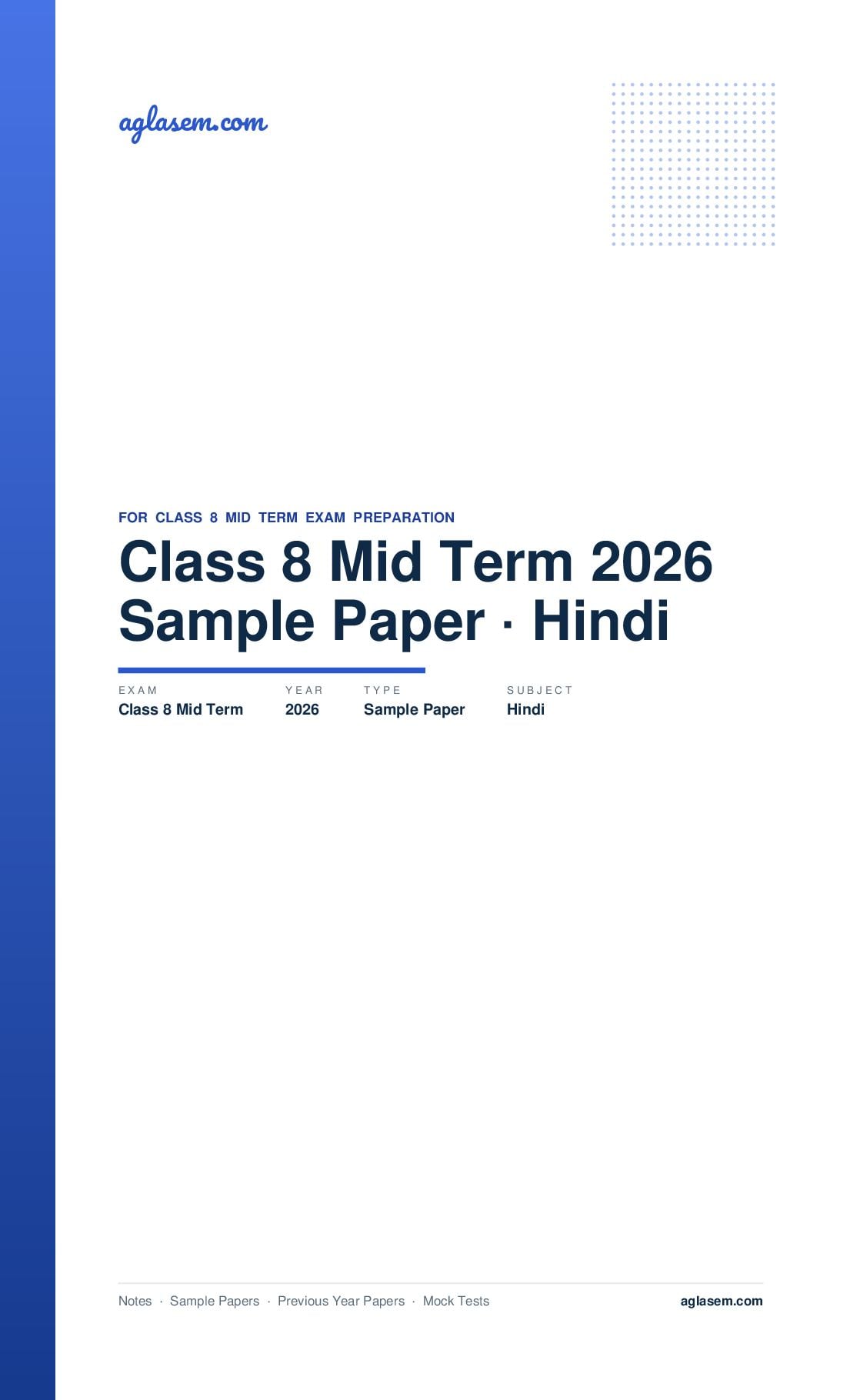 Class 8 Mid Term Sample Paper 2026 Hindi - Page 1 of 6