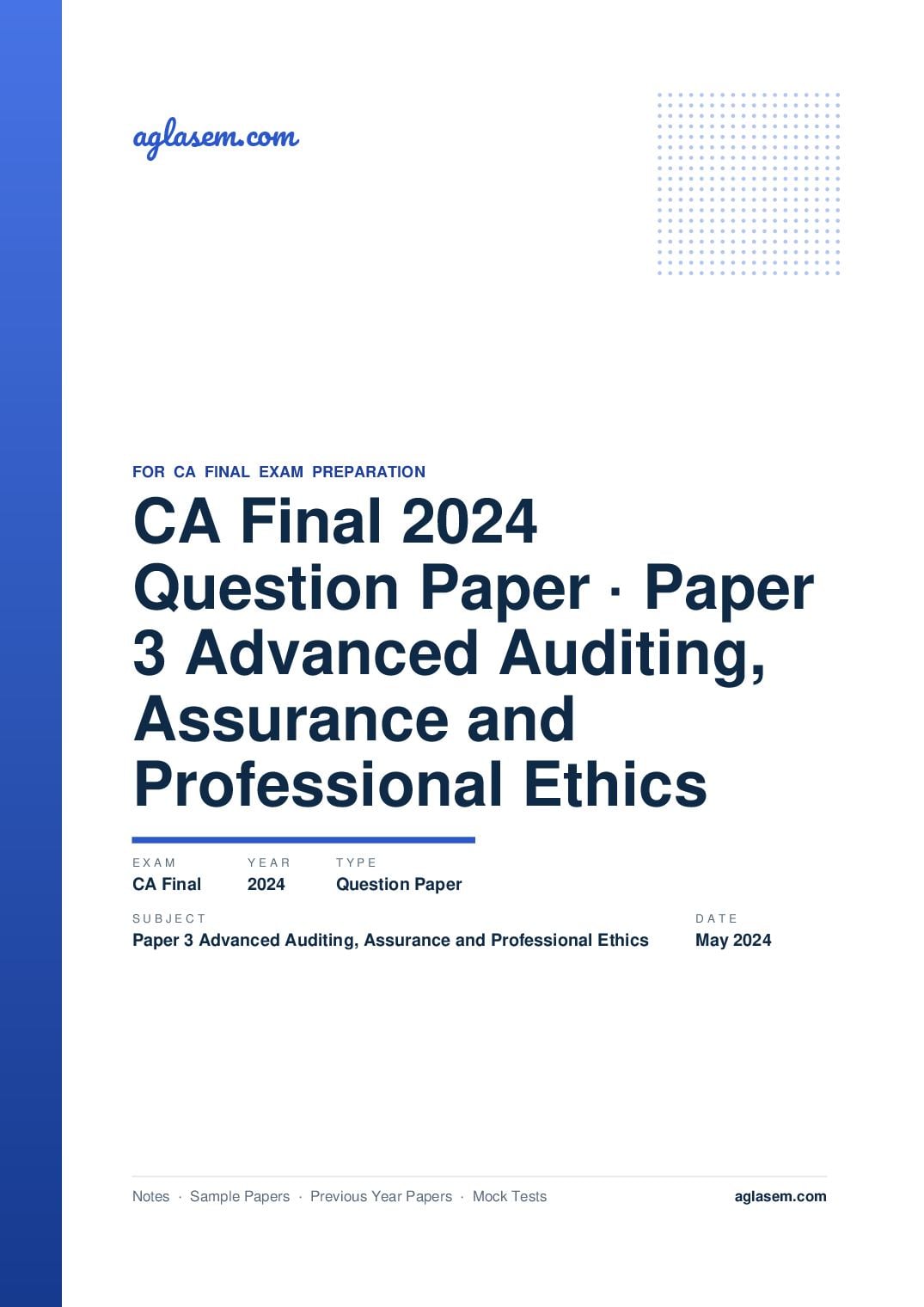 CA Final May 2024 Question Paper Paper 3 Advanced Auditing, Assurance and Professional Ethics - Page 1 of 13