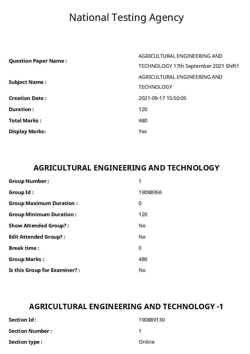 ICAR AIEEA PG 2021 Question Paper Agricultural Engineering and Technology - Page 1