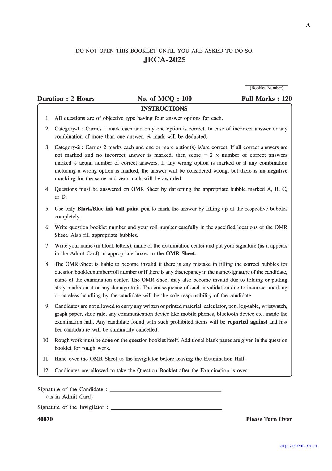 JECA 2025 Question Paper - Page 1 of 21
