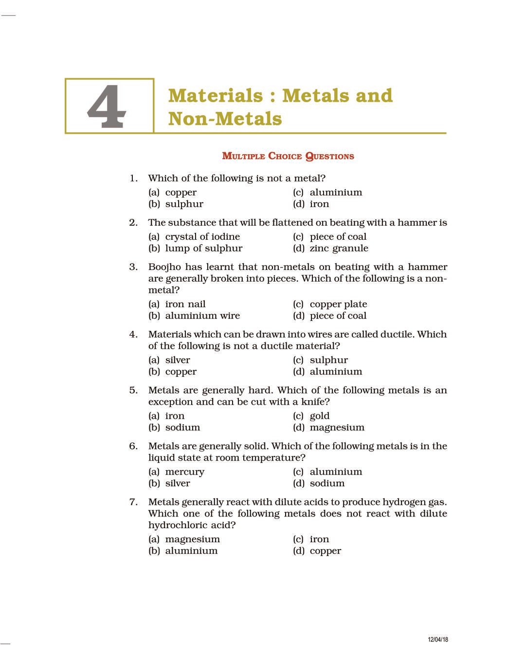 NCERT Exemplar Class 08 Science Unit 4 Materials Metals and Non-Metals - Page 1
