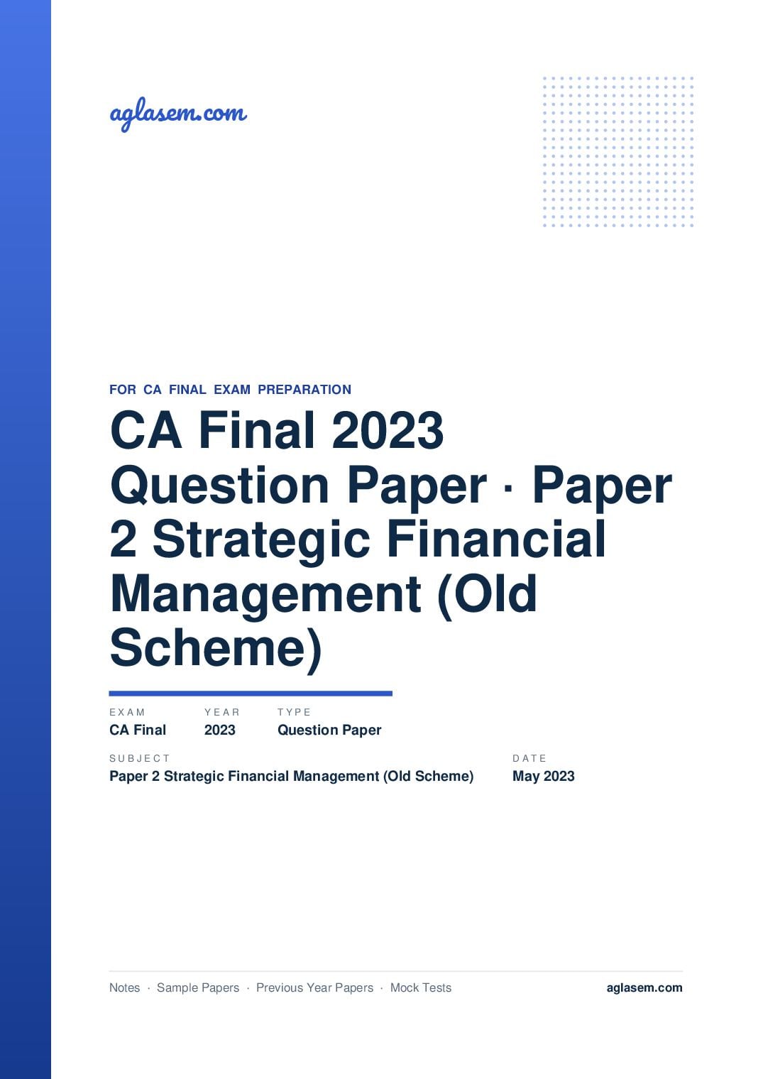 CA Final May 2023 Question Paper Paper 2 Strategic Financial Management (Old Scheme) - Page 1 of 12