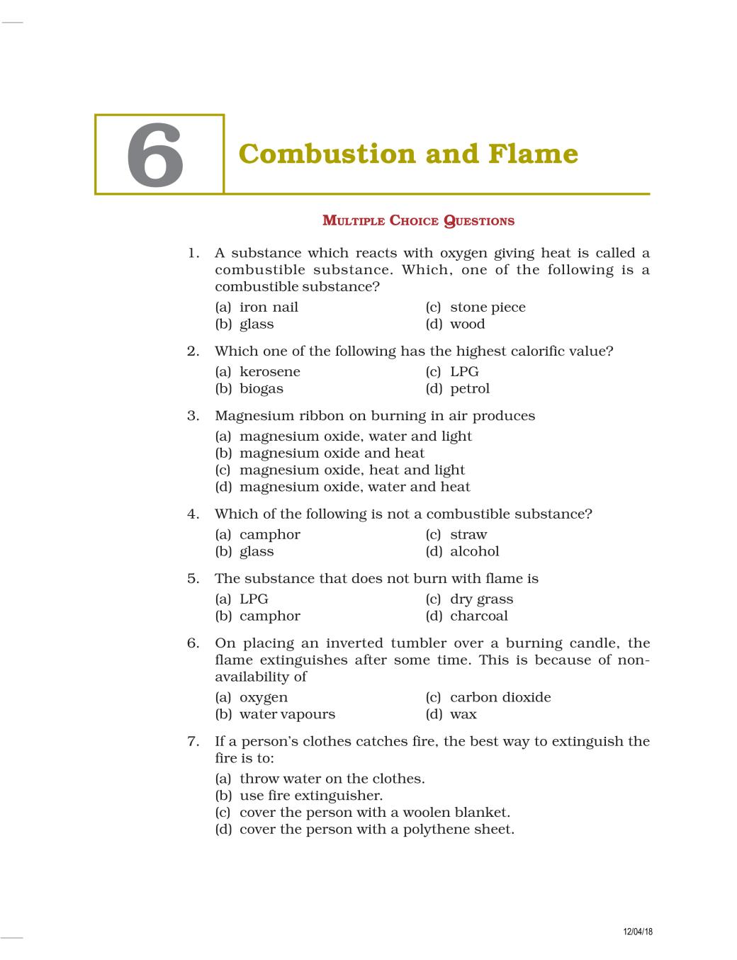 NCERT Exemplar Class 08 Science Unit 6 Combustion and Flame - Page 1