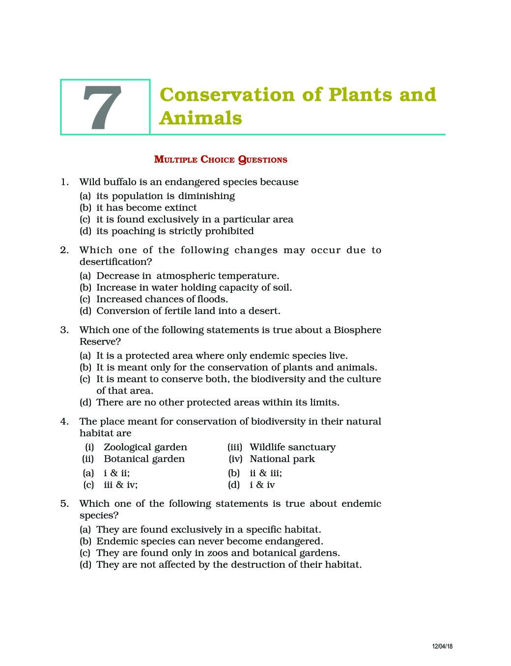 NCERT Exemplar Class 08 Science Unit 7 Conservation of Plants and Animals - Page 1