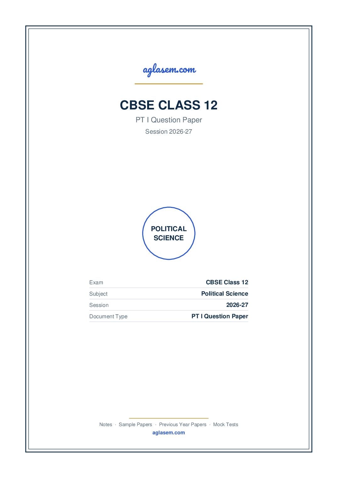 Class 12 PT I Question Paper 2026-27 Political Science - Page 1 of 5