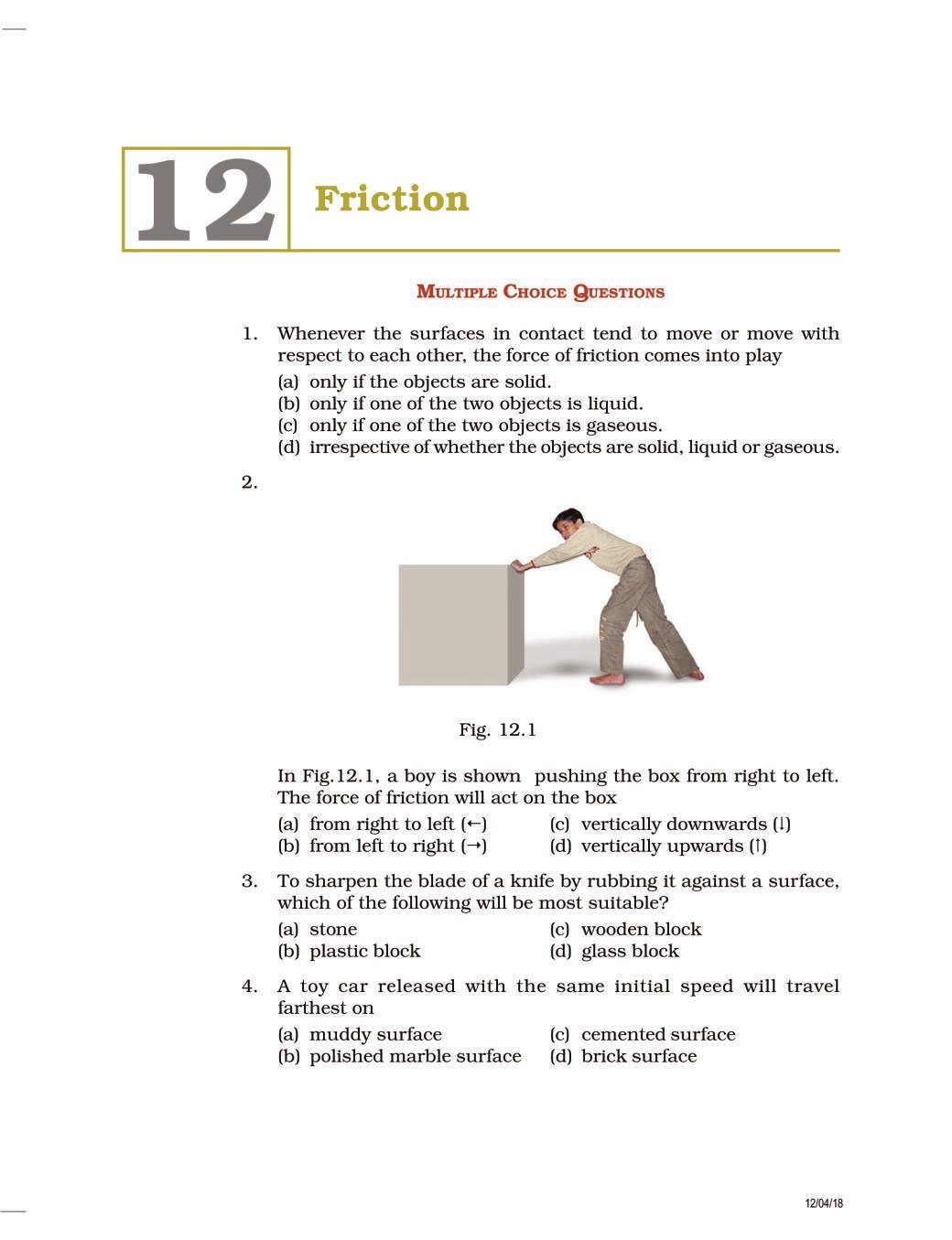 NCERT Exemplar Class 08 Science Unit 12 Friction - Page 1