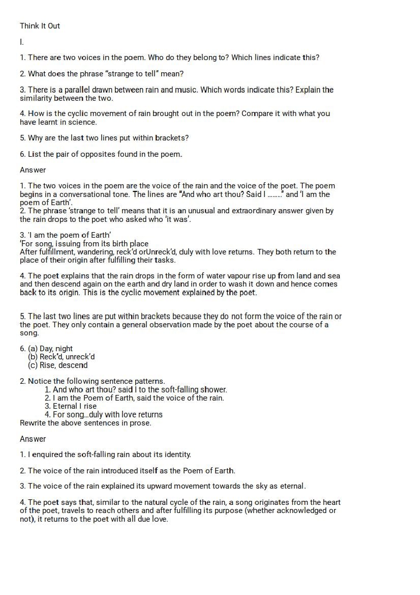 NCERT Solutions for Class 11 English (Hornbill) Chapter 4 Poem The Voice of the Rain - Page 1