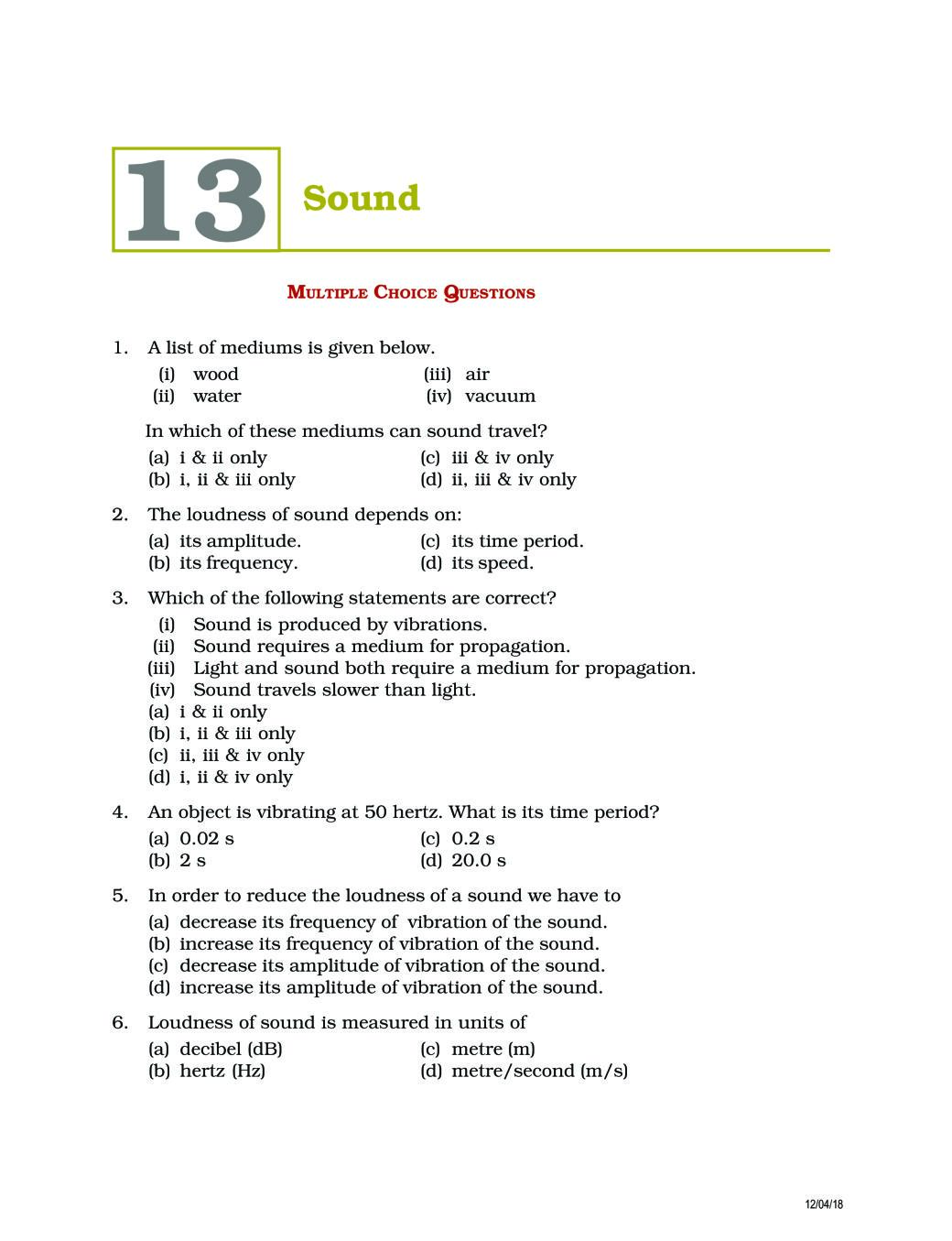 NCERT Exemplar Class 08 Science Unit 13 Sound - Page 1