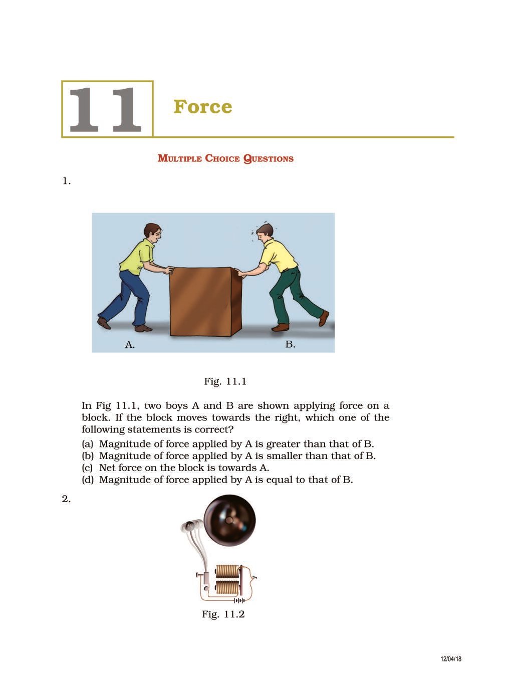 NCERT Exemplar Class 08 Science Unit 11 Force - Page 1