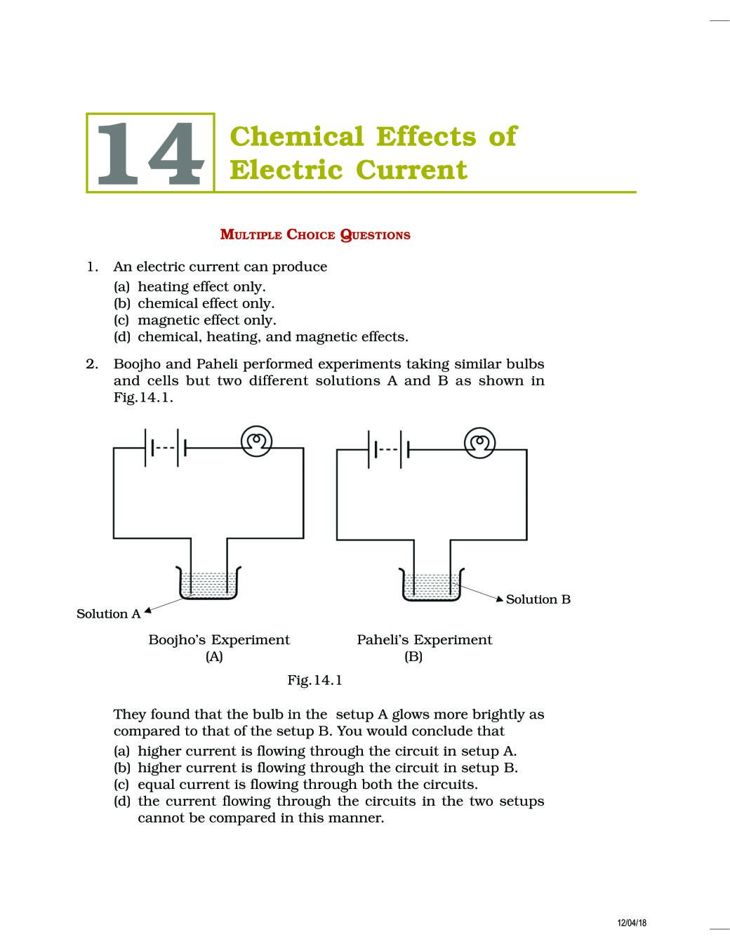 NCERT Exemplar Class 08 Science Unit 14 Chemical Effects of Electric Current - Page 1