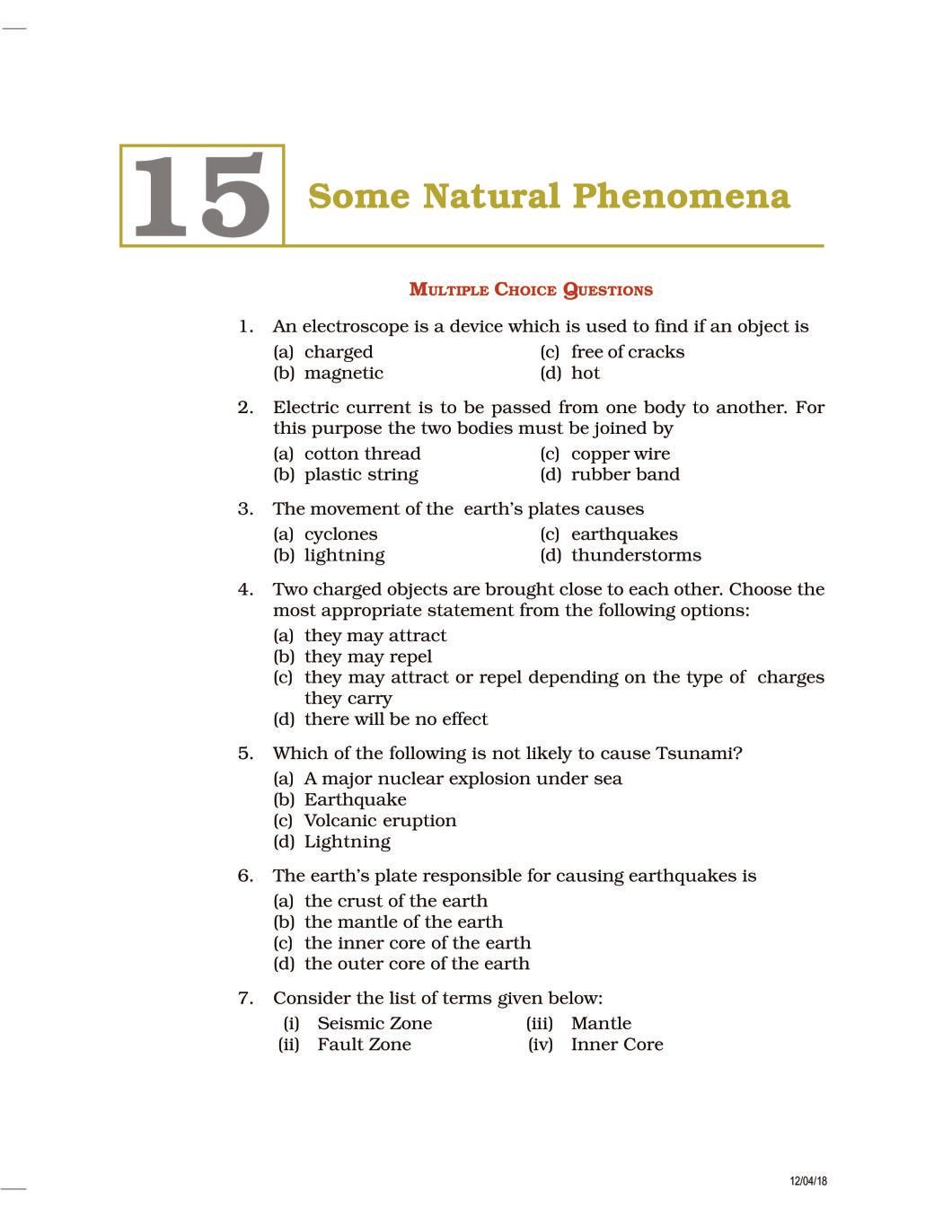 NCERT Exemplar Class 08 Science Unit 15 Some Natural Phenomena - Page 1