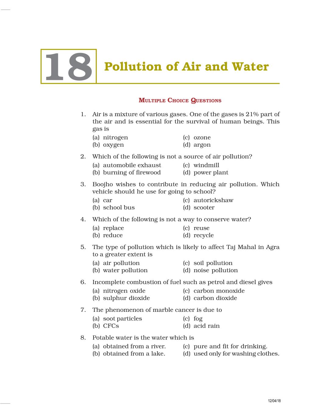 NCERT Exemplar Class 08 Science Unit 18 Pollution of Air and Water - Page 1