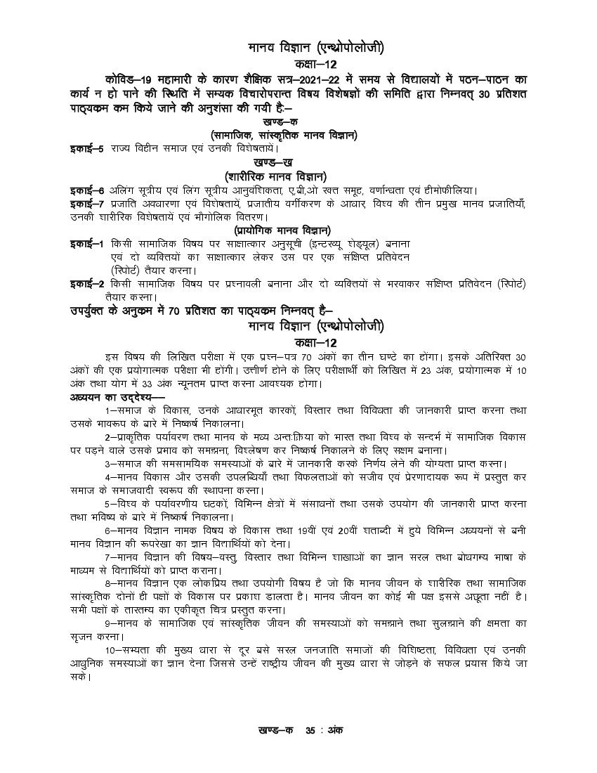 UP Board Class 12 Syllabus 2022 Human Science - Page 1