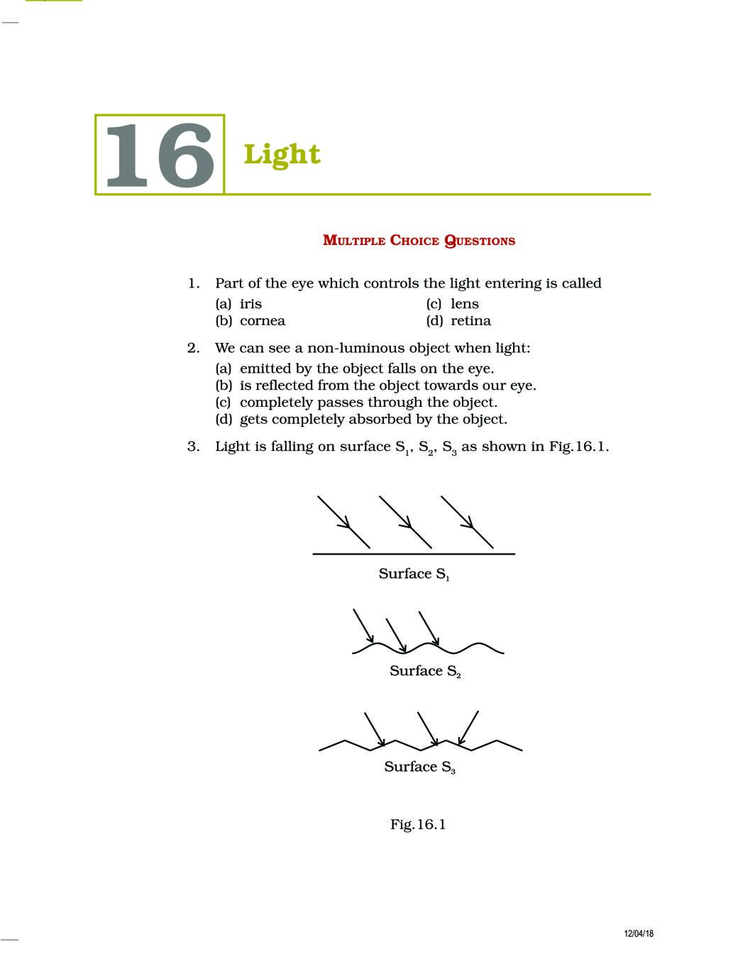 NCERT Exemplar Class 08 Science Unit 16 Light - Page 1