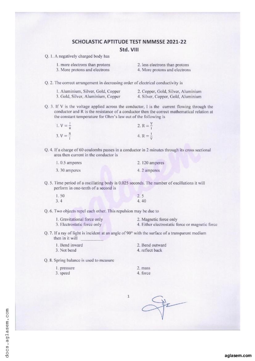 Goa NMMS 2021 Question Paper with Answer Key SAT - Page 1