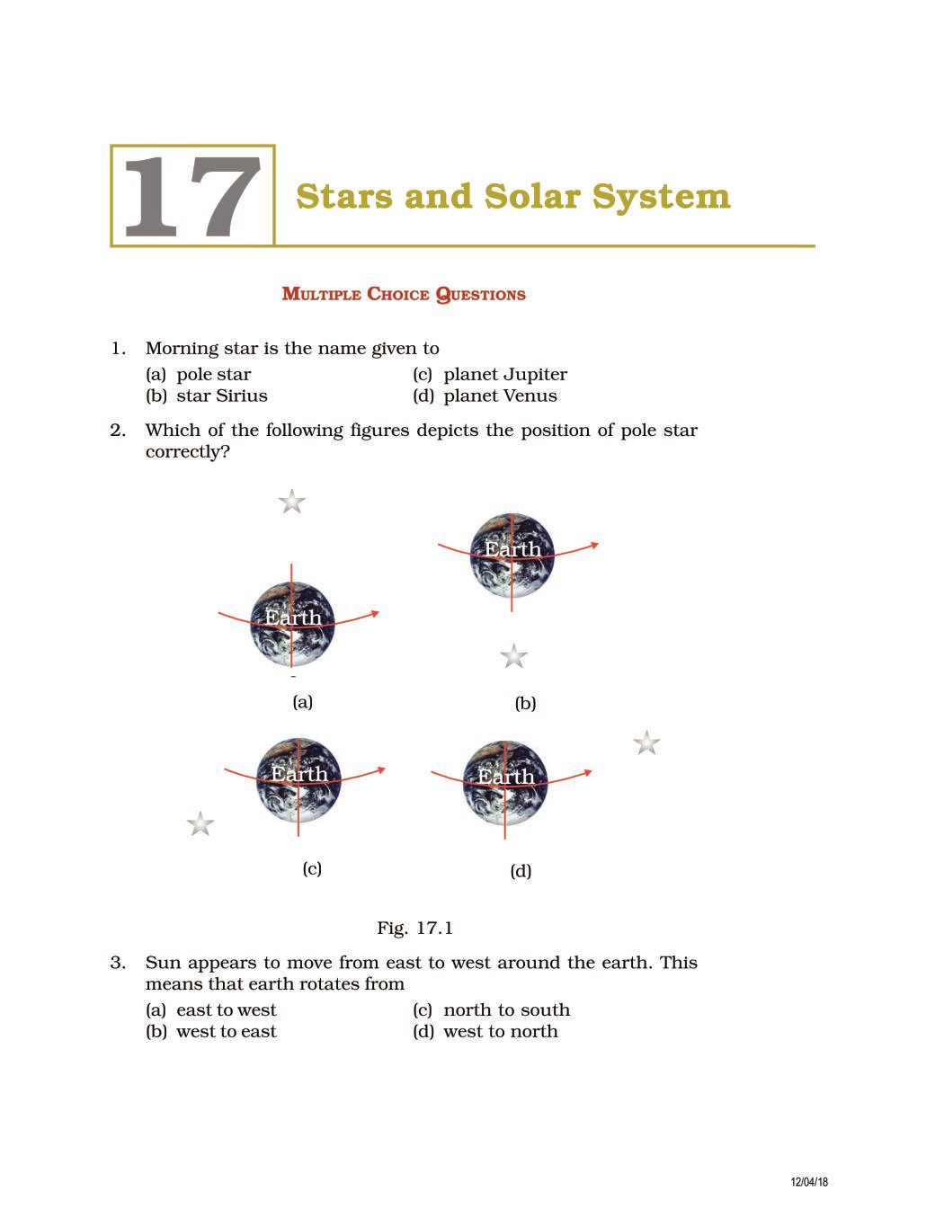 NCERT Exemplar Class 08 Science Unit 17 Stars and Solar System - Page 1