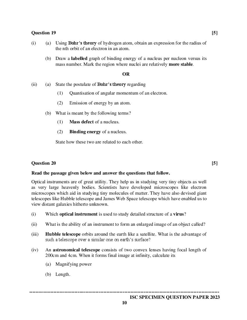 ISC Physics Specimen Paper 2024 (PDF) - CISCE Class 12 Physics Sample Paper