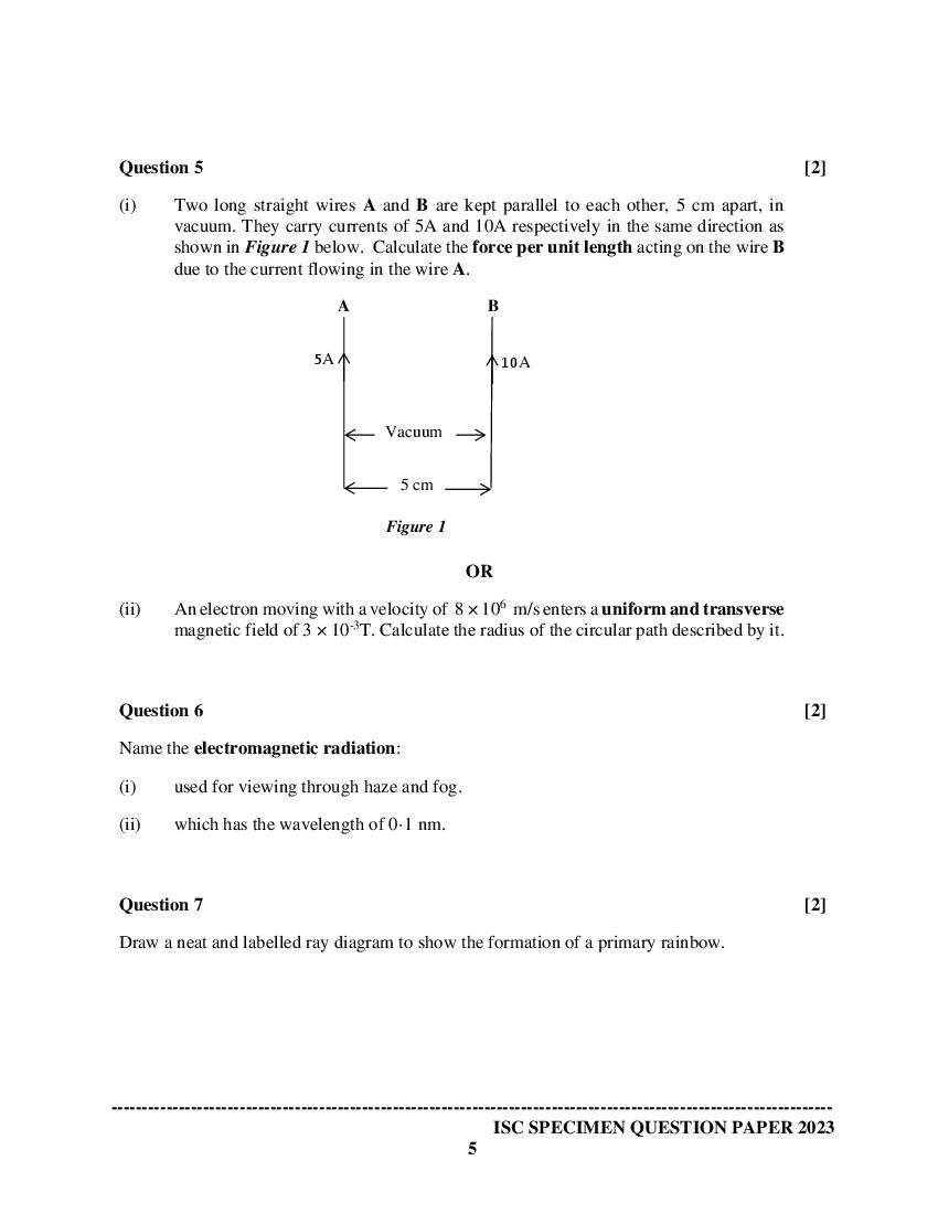 ISC Physics Specimen Paper 2024 (PDF) - CISCE Class 12 Physics Sample Paper