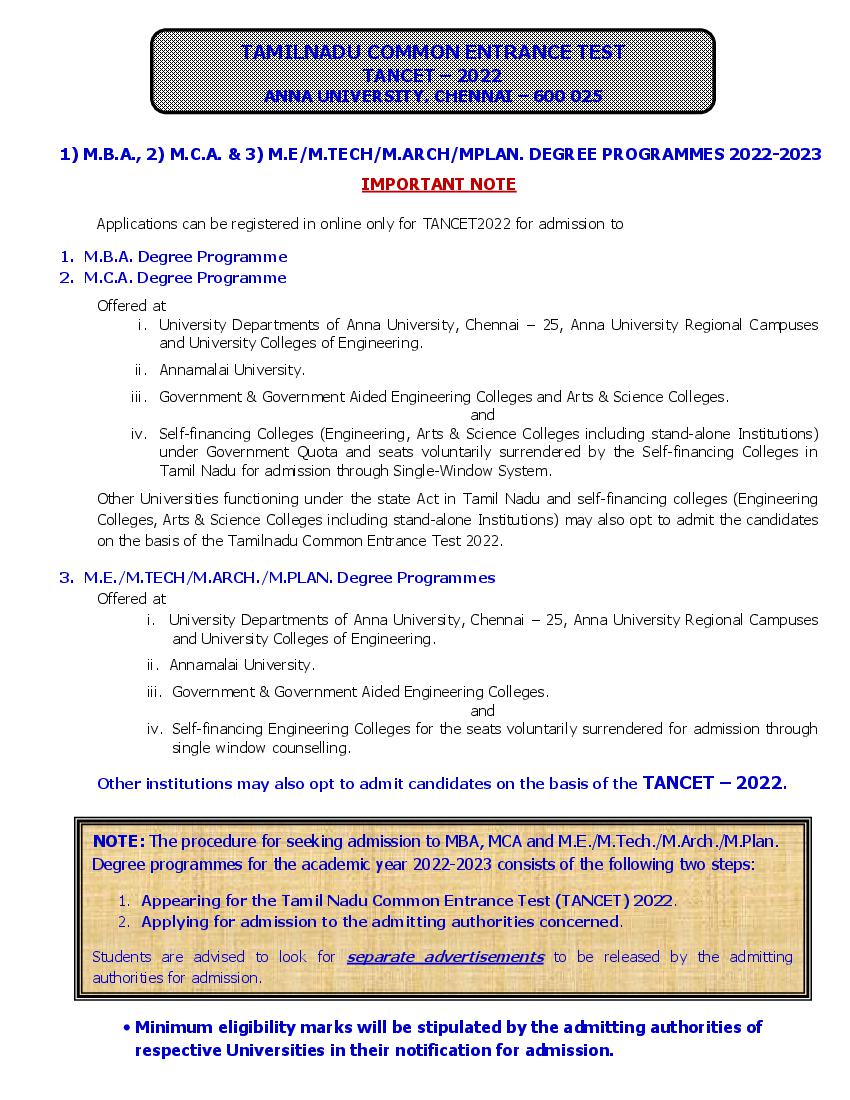 TANCET 2022 Official Notice - Page 1