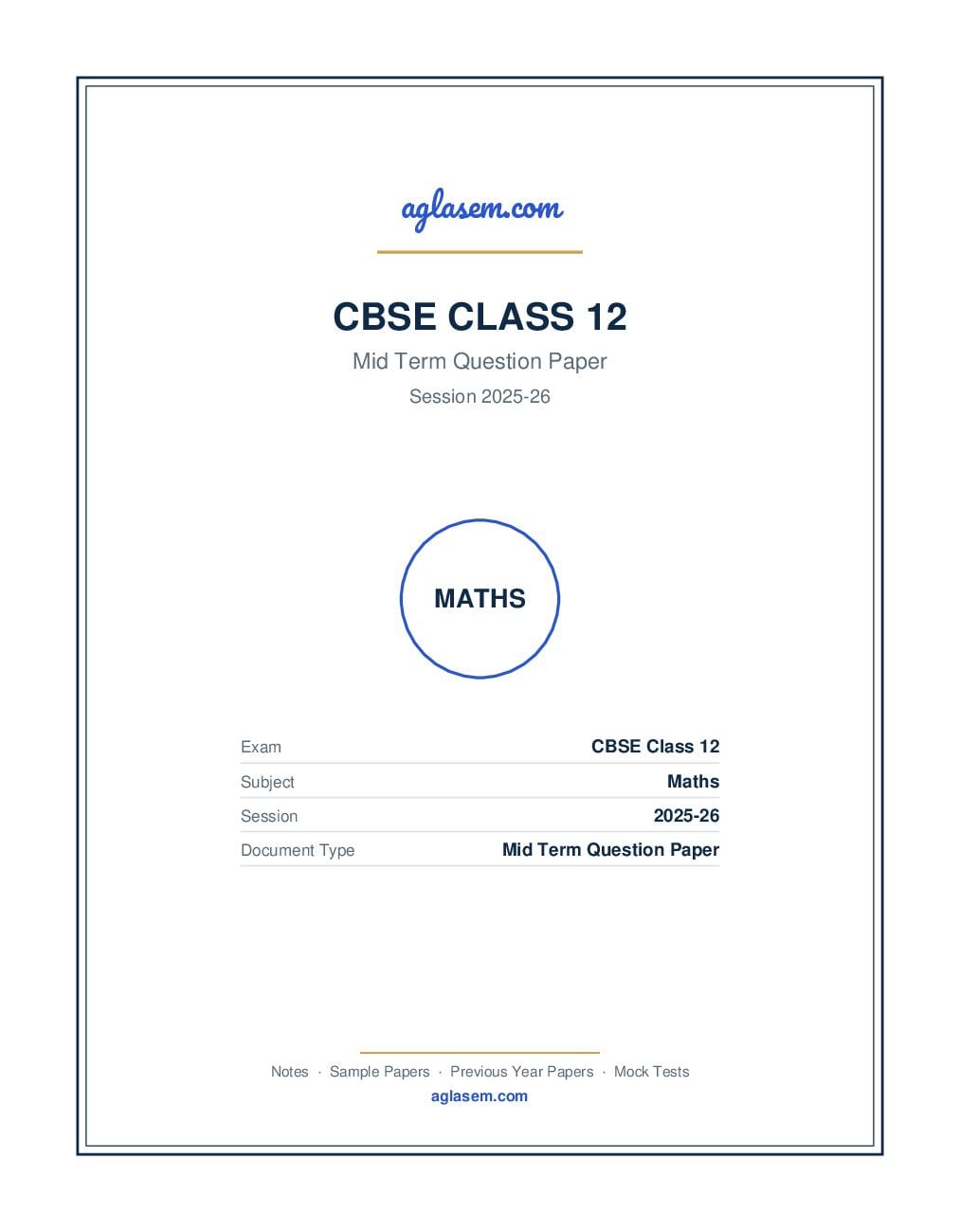 Class 12 Mid Term Question Paper 2025-26 Maths - Page 1 of 6
