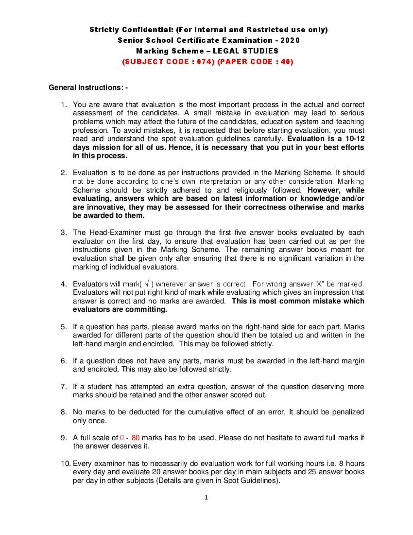 CBSE Class 12 Legal Studies Question Paper 2020 Solutions - Page 1