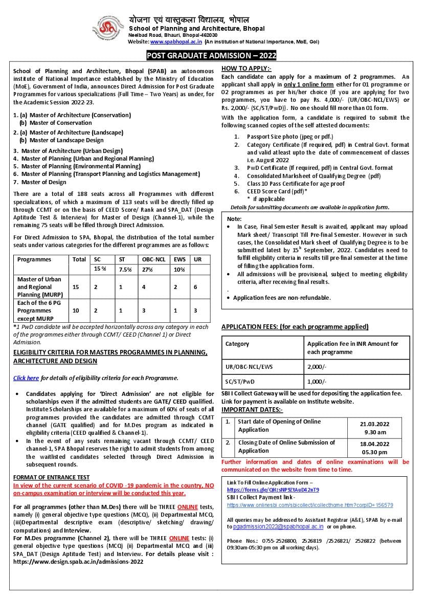 spa-bhopal-admission-2022-notification