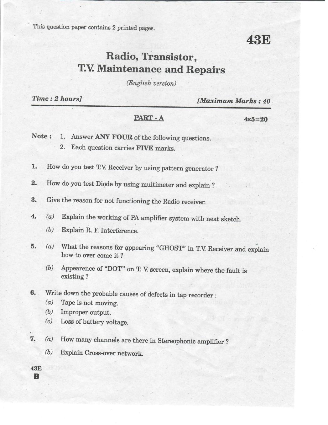 AP 10th Class Question Paper 2019 Radio, Transistor, T.V. Repairs And Appliances (English Medium) - Page 1