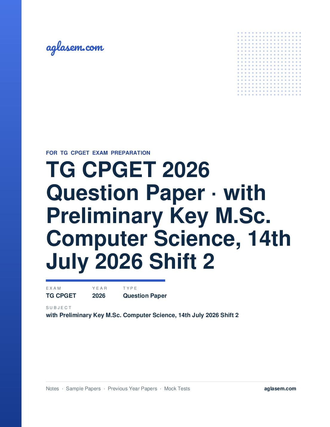 TG CPGET 2026 Question Paper with Preliminary Key M.Sc. Computer Science, 14th July 2026 Shift 2 - Page 1 of 27