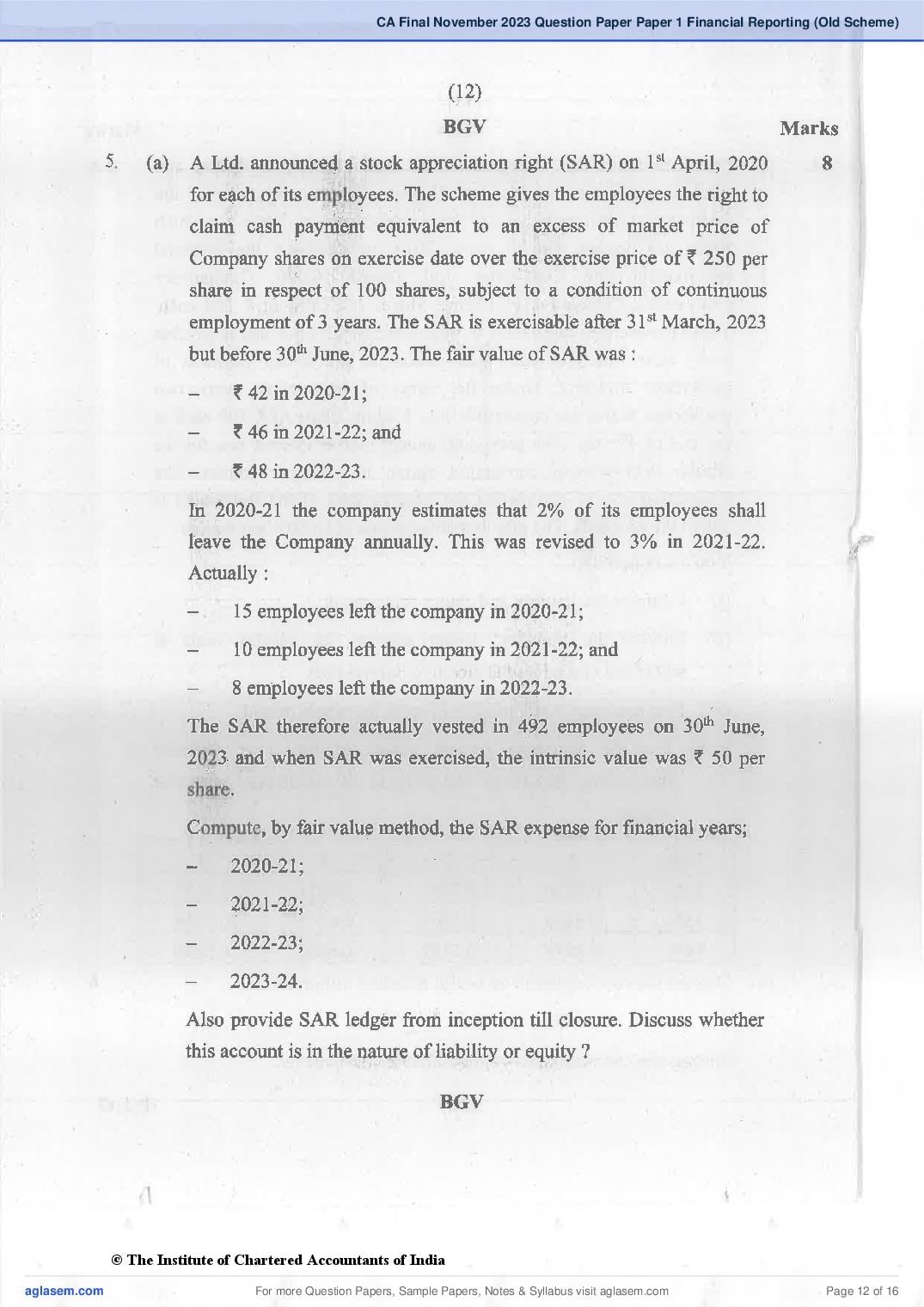 CA Final 2023 Question Papers PDF with Suggested Answers (May, November)
