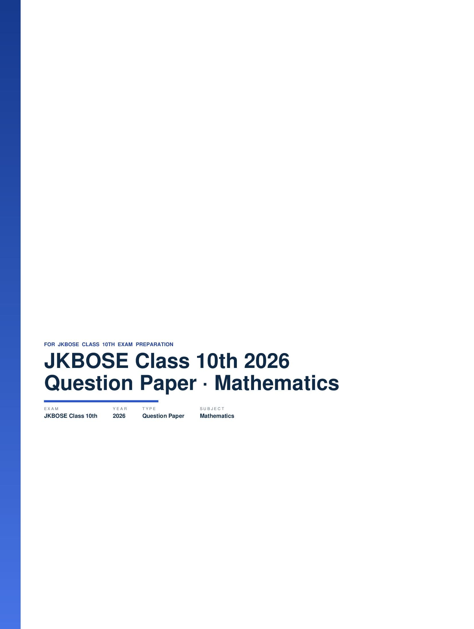 JKBOSE Class 10th Question Paper 2026 Mathematics - Page 1 of 15