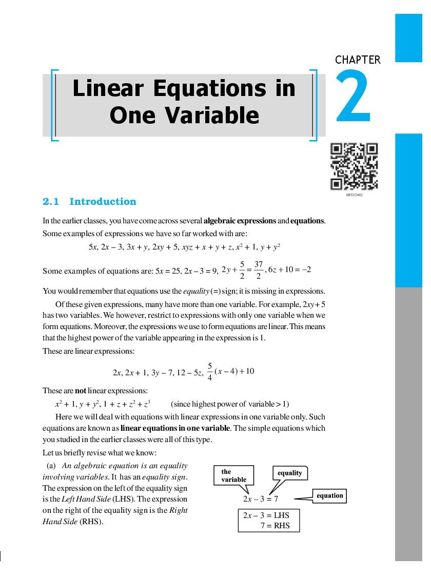 NCERT Book Class 8 Maths Chapter 2 Linear Equations in One Variable - Page 1