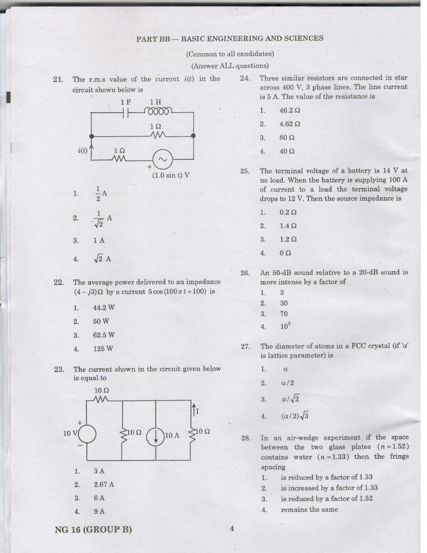 TANCET 2016 Question Paper for Basic Engineering and Sciences - Page 1