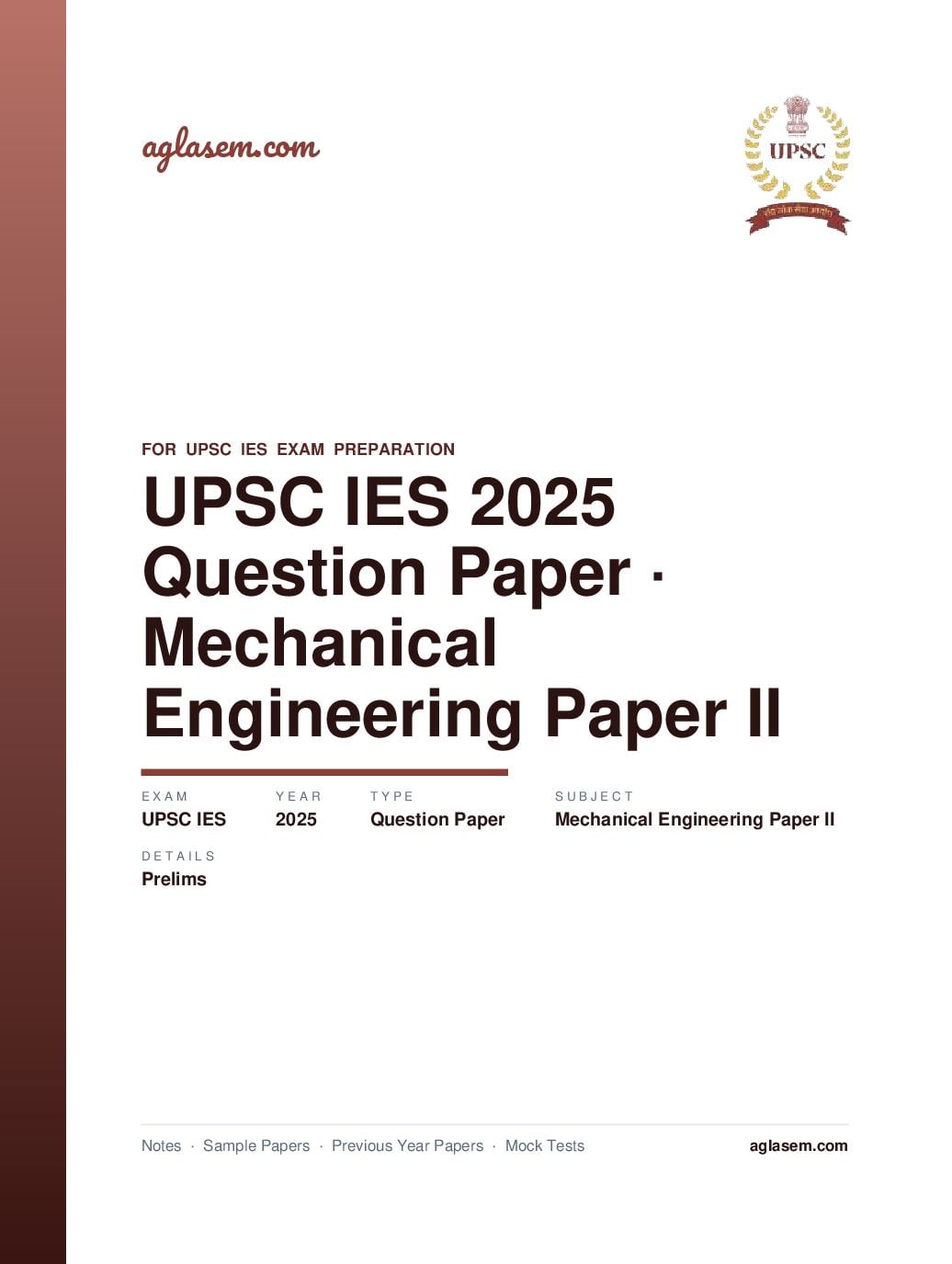 UPSC IES 2025 (Prelims) Question Paper for Mechanical Engineering Paper II - Page 1 of 41