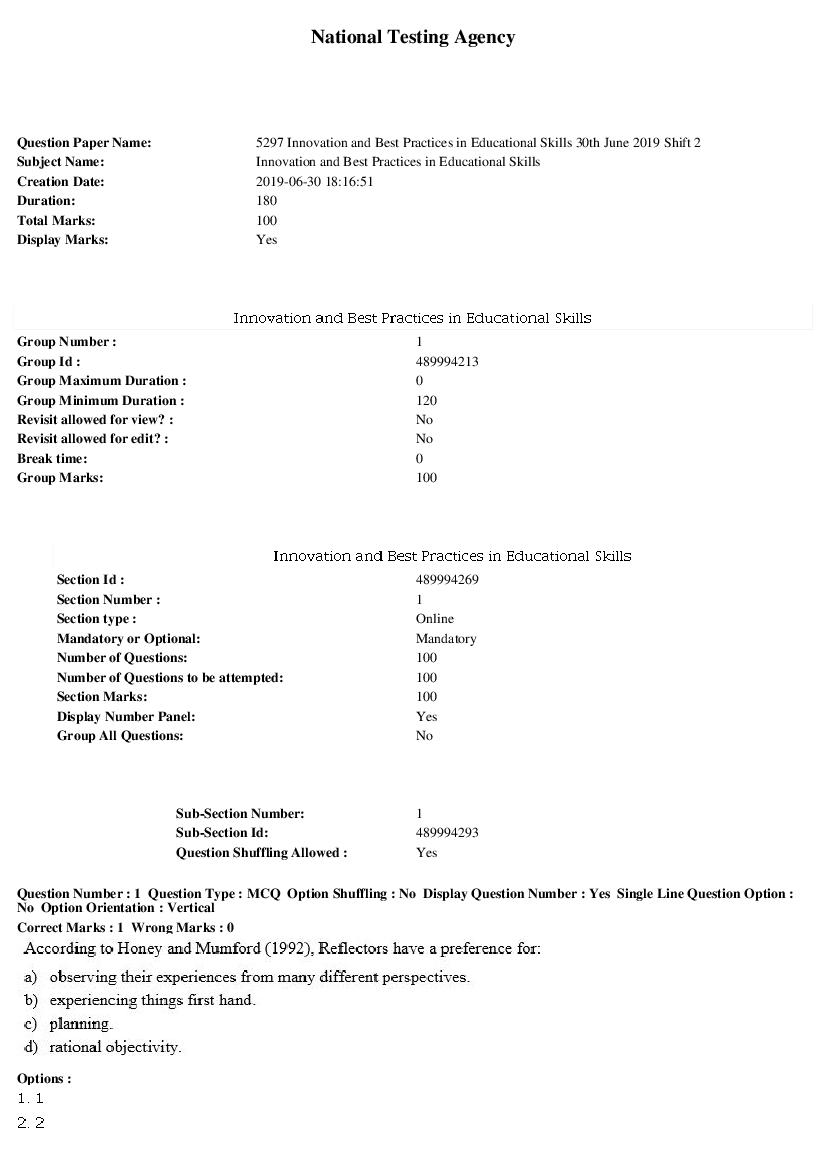 ARPIT 2019 Question Paper for Innovation and Best Practices in Educational Skills Shift 2 - Page 1 of 32