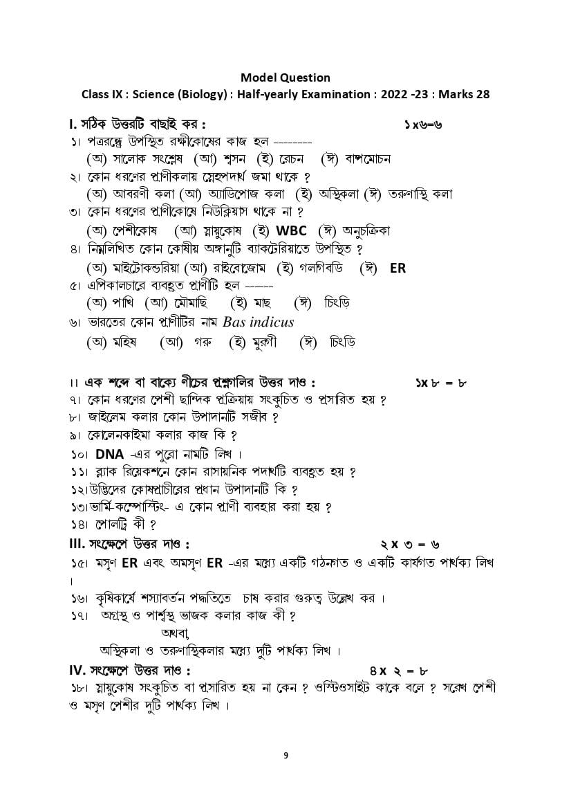 TBSE Class 9 Sample Paper 2023 Science (Half Yearly) - Page 1