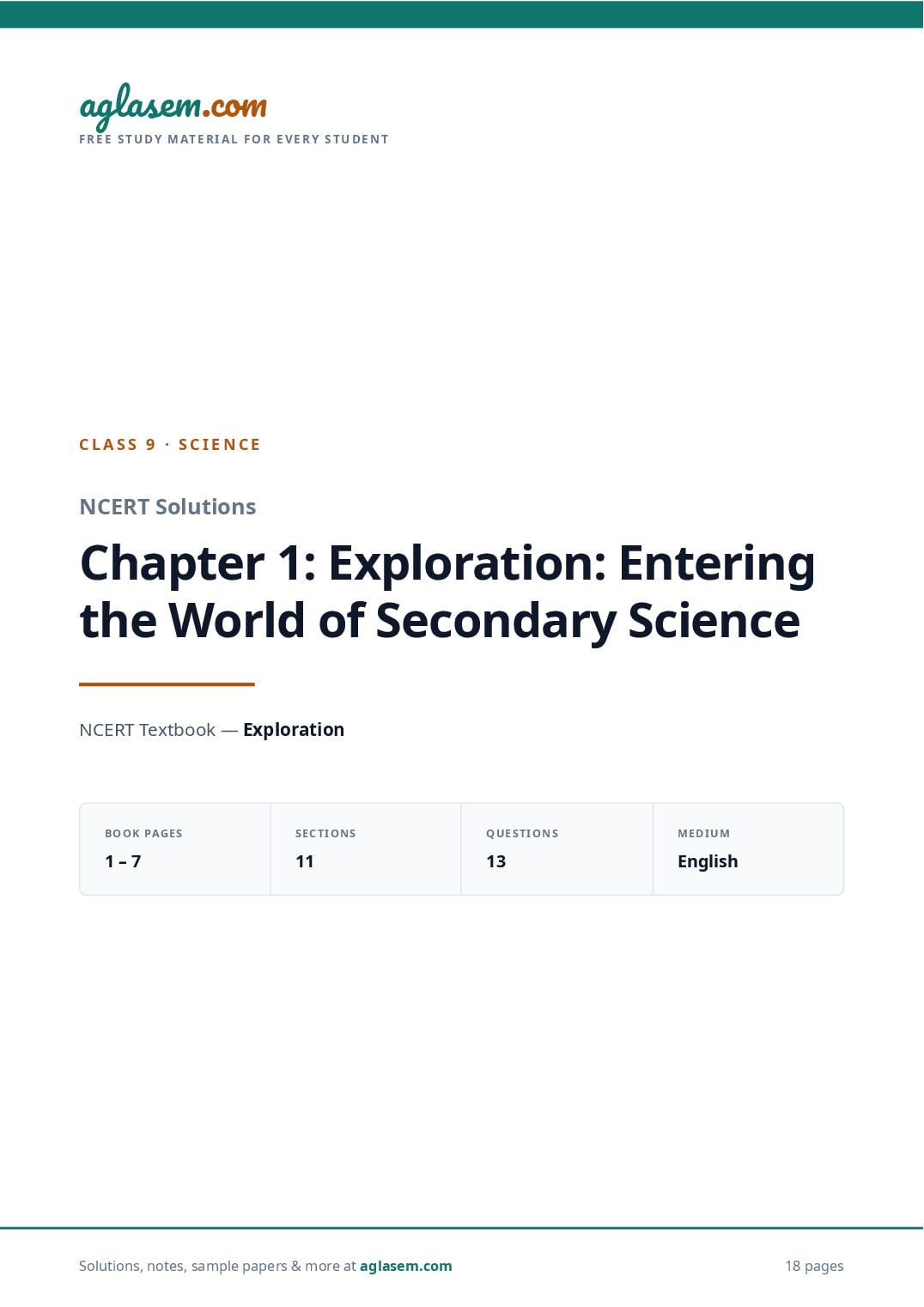 NCERT Solutions Class 9 Science Chapter 1 Exploration Entering the World of Secondary Science - Page 1 of 19