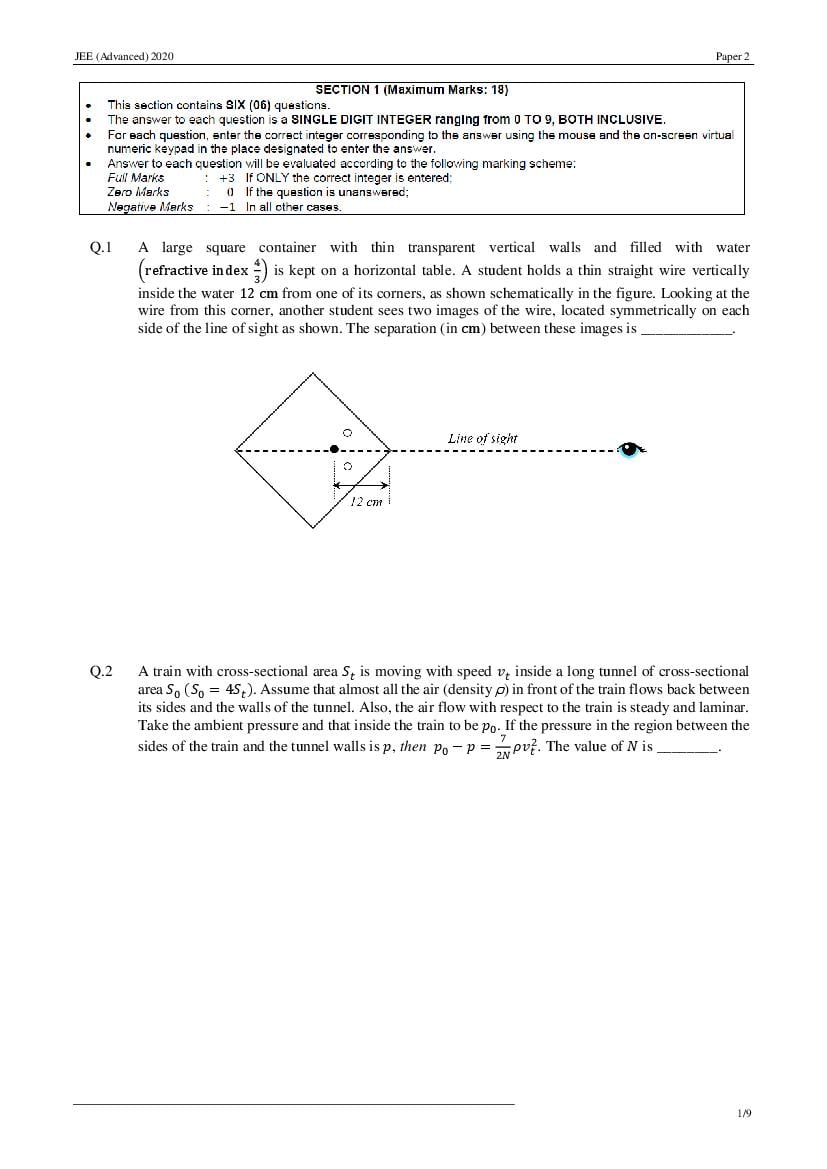 JEE Advanced 2020 Question Paper 2 - Page 1