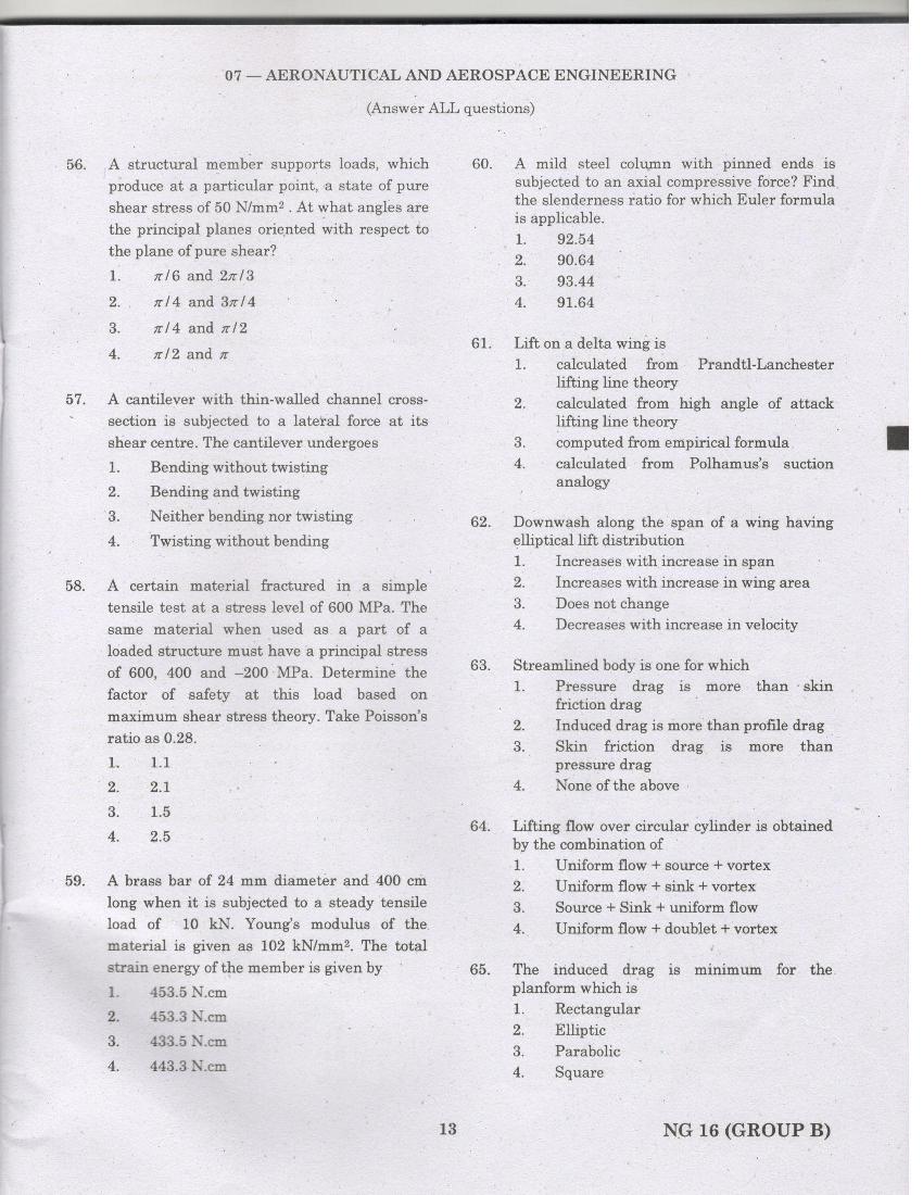 TANCET 2016 Question Paper for Aeronautical and Aerospace Engineering - Page 1