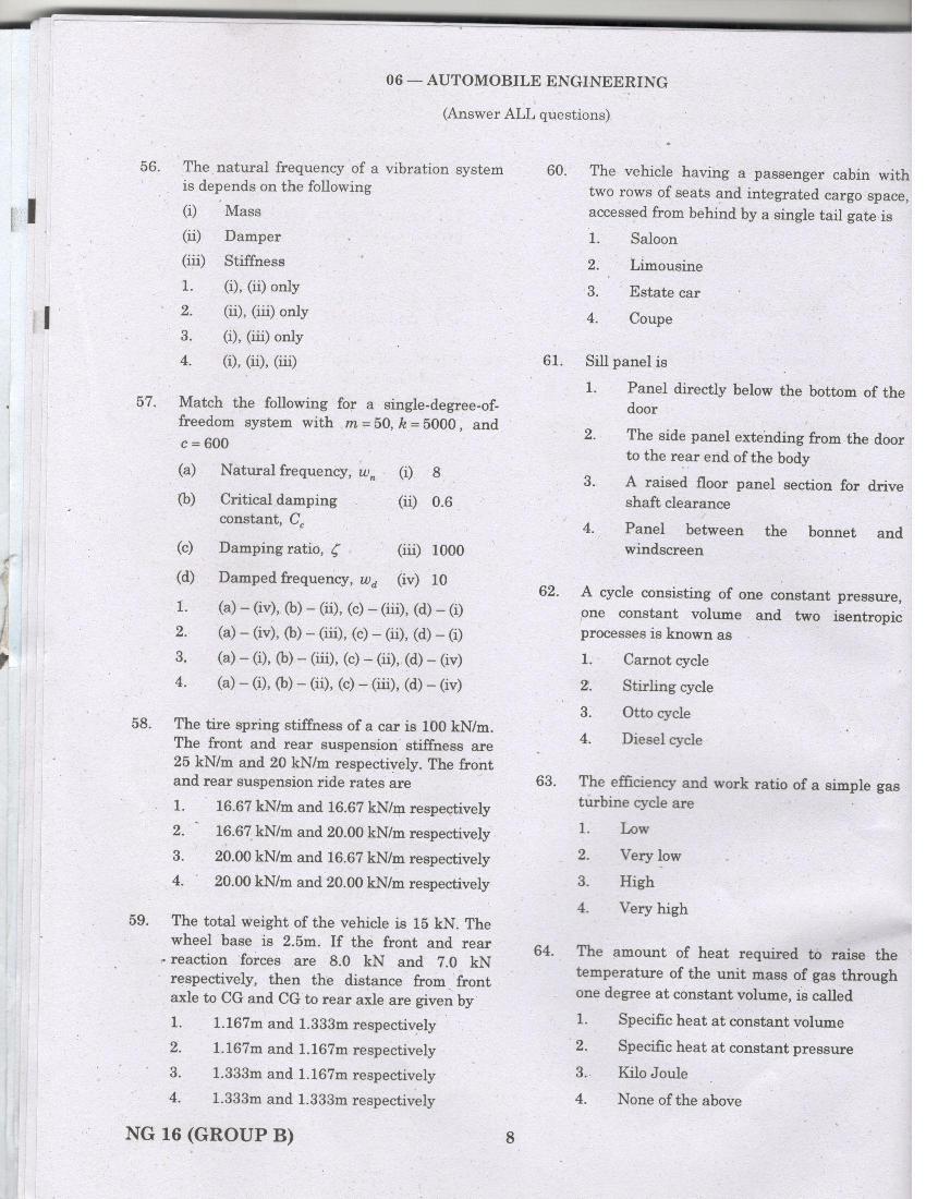 TANCET 2016 Question Paper for Automobile Engineering - Page 1