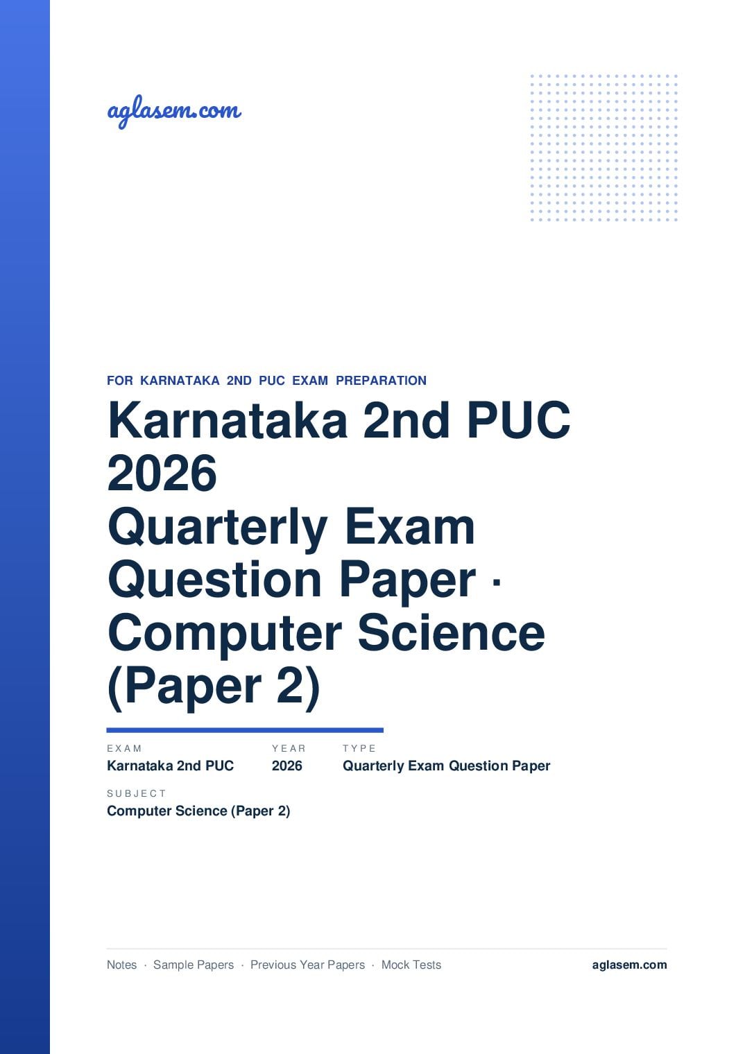 Karnataka 2nd PUC Quarterly Exam Question Paper 2026 Computer Science (Paper 2) - Page 1 of 3