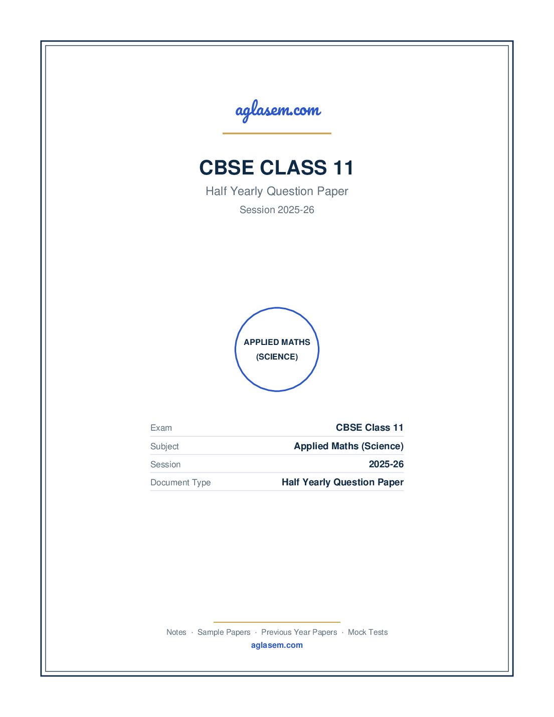 Class 11 Half Yearly Question Paper 2025-26 Applied Maths (Science) - Page 1 of 5