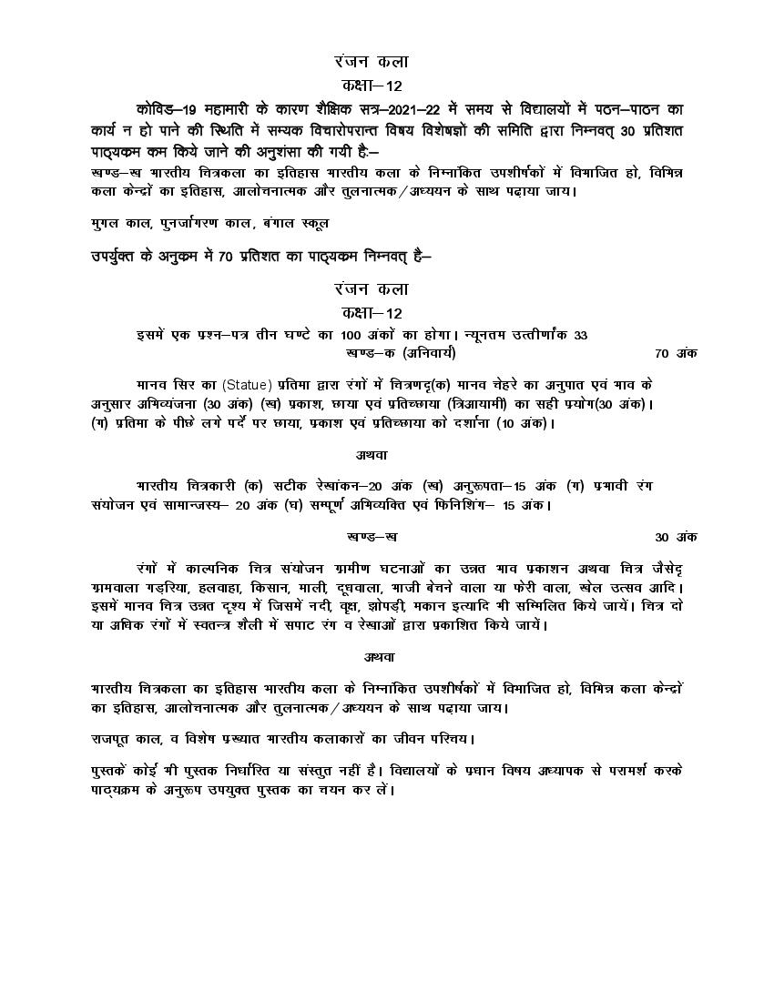 UP Board Class 12 Syllabus 2022 Painting - Page 1