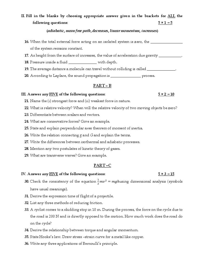 Karnataka 1st PUC Physics Model Paper 2024 (PDF) OneEdu24